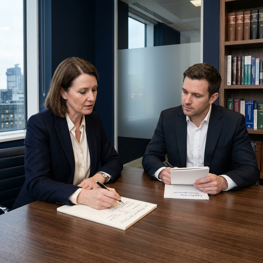 One-to-one coaching session in a glass-walled meeting room