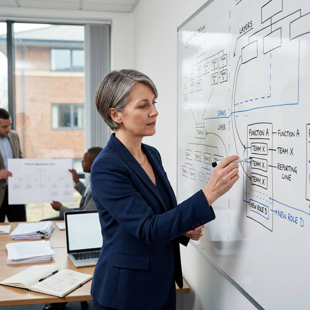 HR consultant mapping organisational design and a target operating model with a leadership team in London